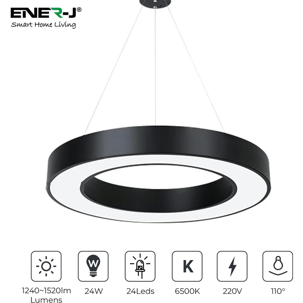 ENER-J Cool White LED 24W 6000K Hollow Round Minimalist Pendant Light Image 5