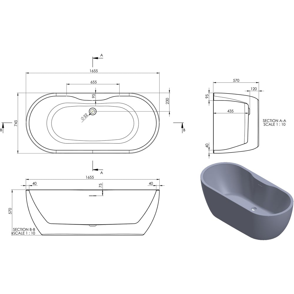 Bathstore White Striking Double Round End Freestanding Bath 1650 x 745mm Image 9