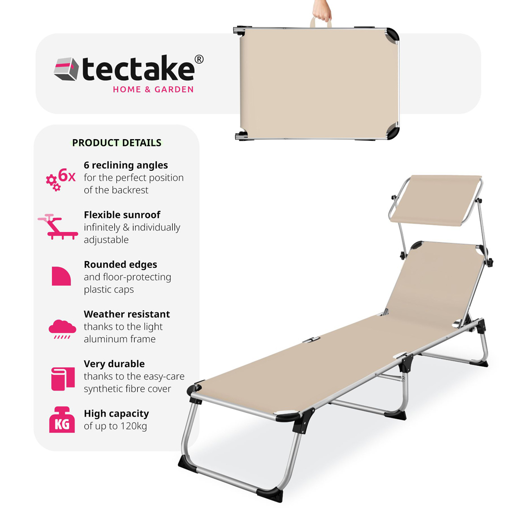 tectake Aurelie Beige Foldable and Adjustable Sun Lounger with Backrest Image 5