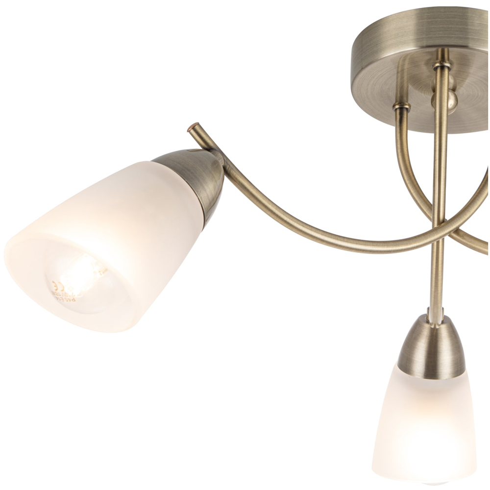 Cosylyte Hallie 3 Light Antique Brass Glass Ceiling Light Image 3