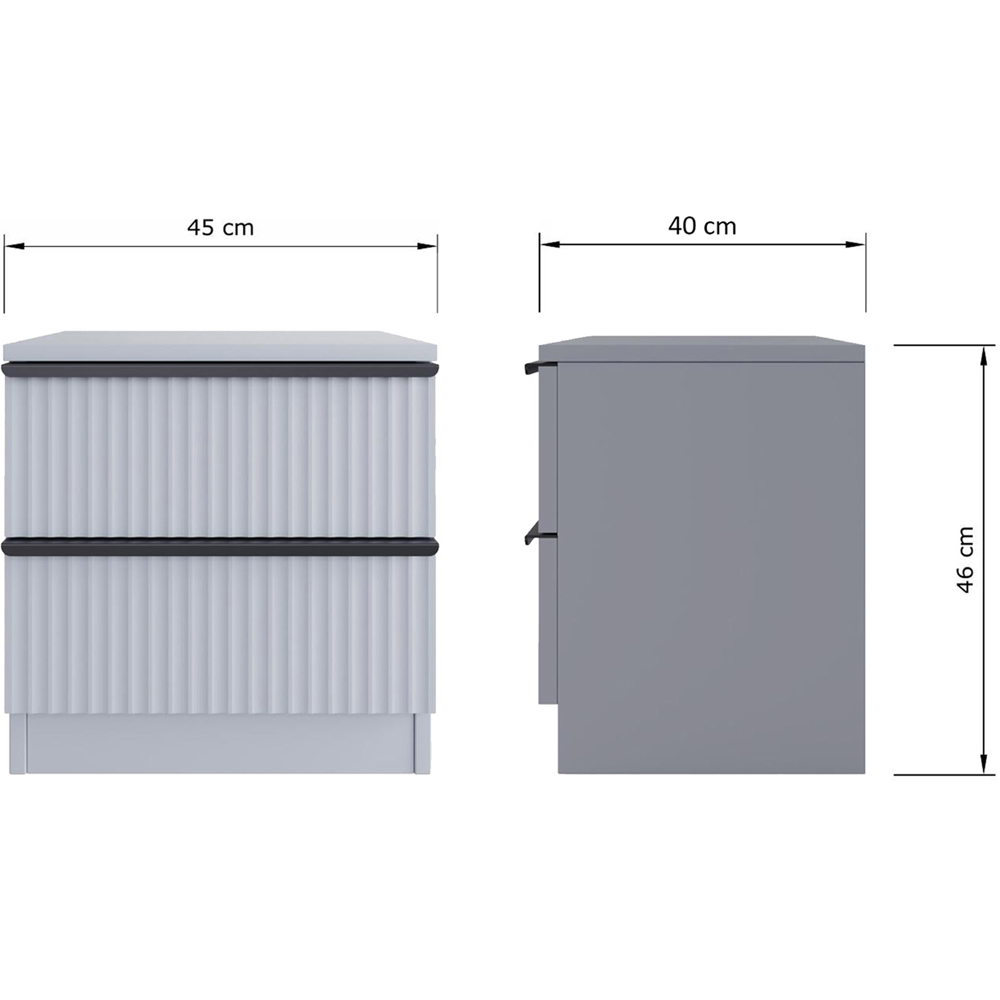 FWStyle Lania 2 Drawer Dark Grey Scalloped Ripple Effect Bedside Table Image 7