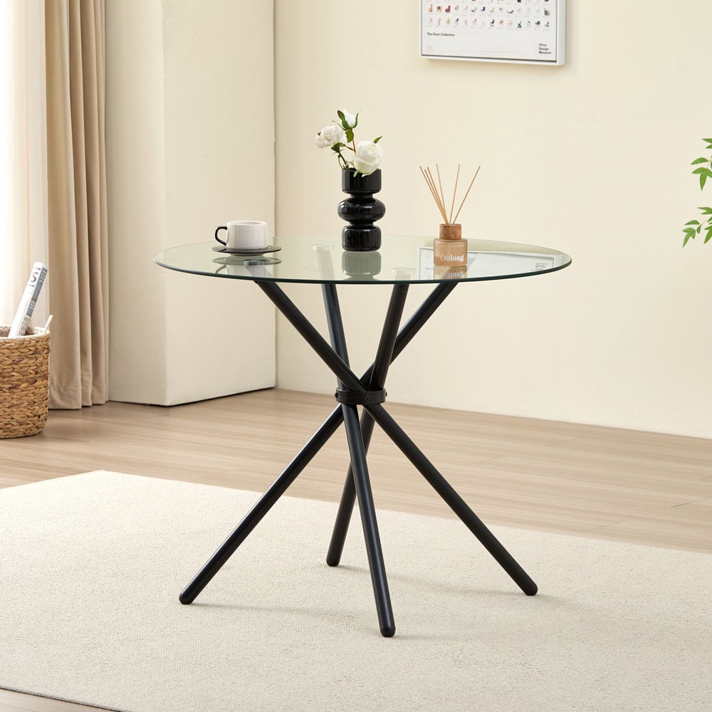 Indoor Living New York 4 Seater Black Circle Glass Dining Table Image 6