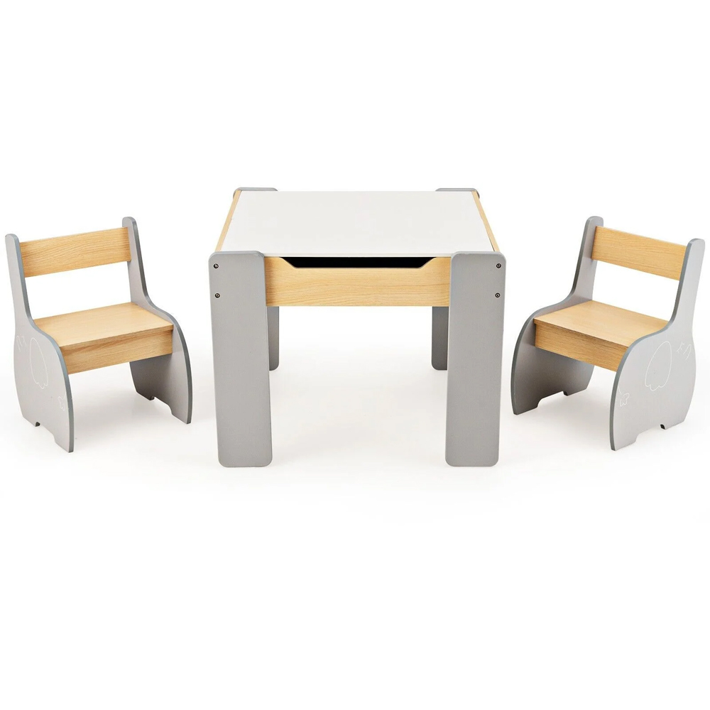 Costway 4 in 1 Grey Wooden Kids Table and Chair Set Image 2