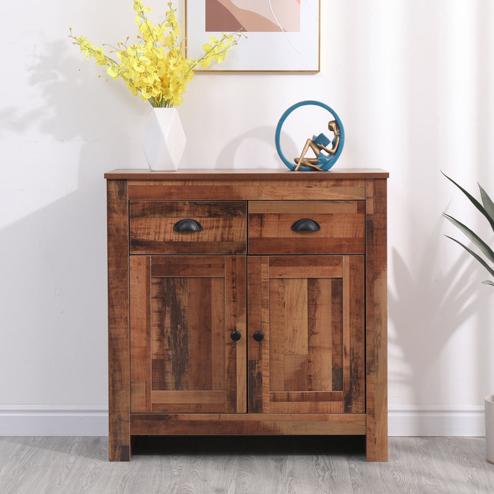 FurnitureHMD 2 Door 2 Drawer Industrial Style Wooden Sideboard Image 9