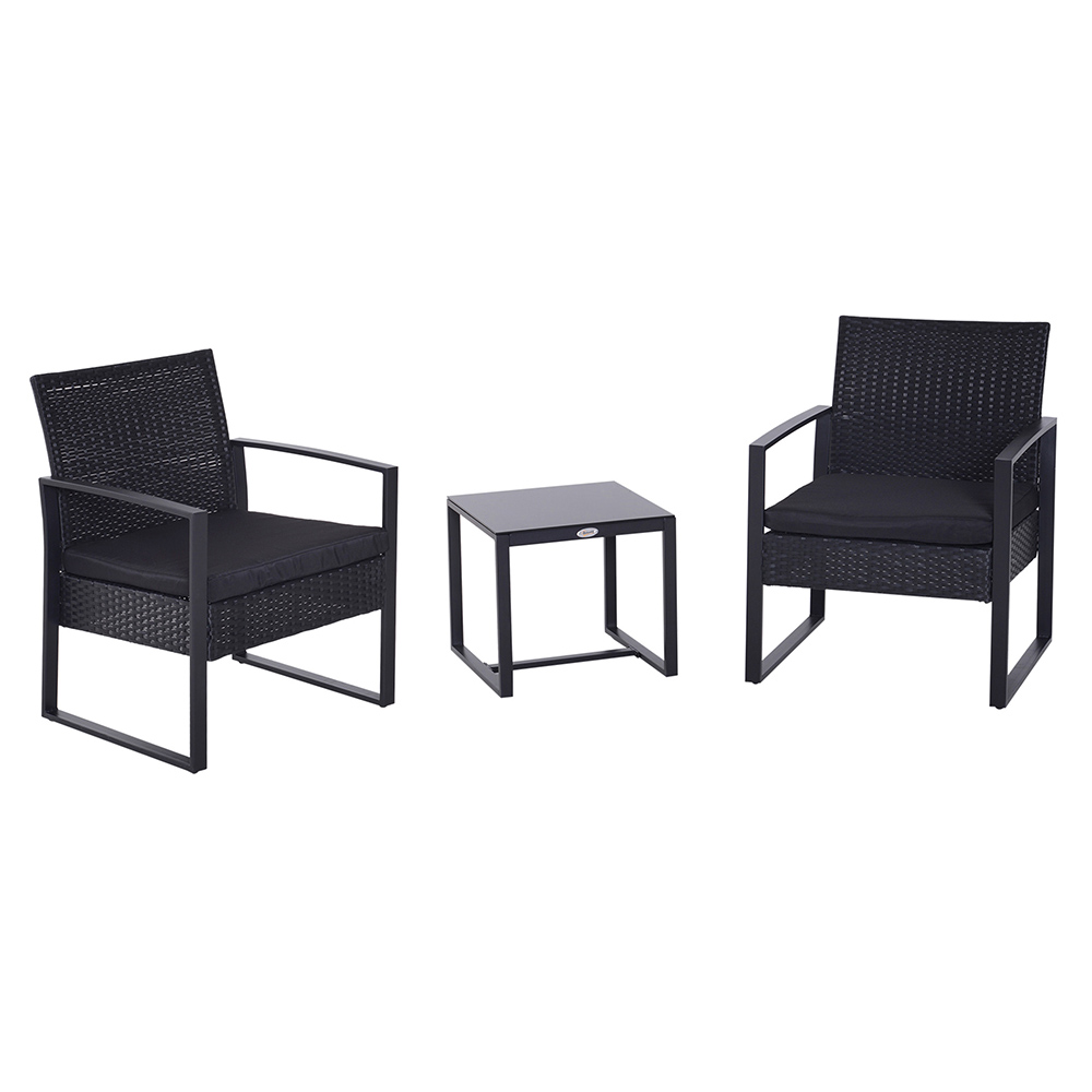 Outsunny Rattan 3 PCs Bistro Set Black Image 2