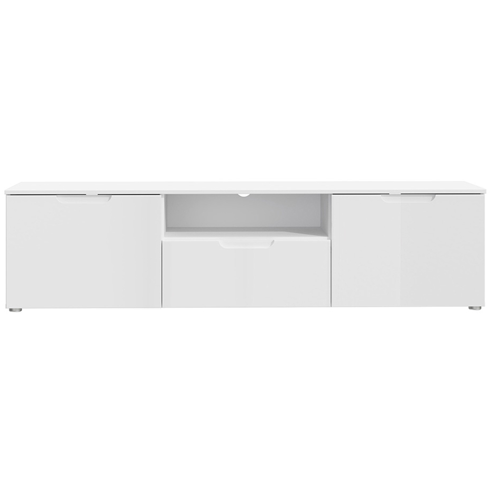 Florence Sienna Single Shelf Single Drawer 2 Door White High Gloss TV Unit Image 3