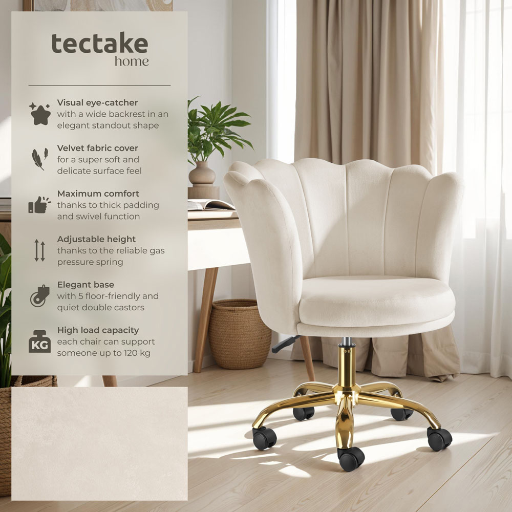 Tectake Stella Cream Soft Velvet Tulip Seat Desk Chair Image 6
