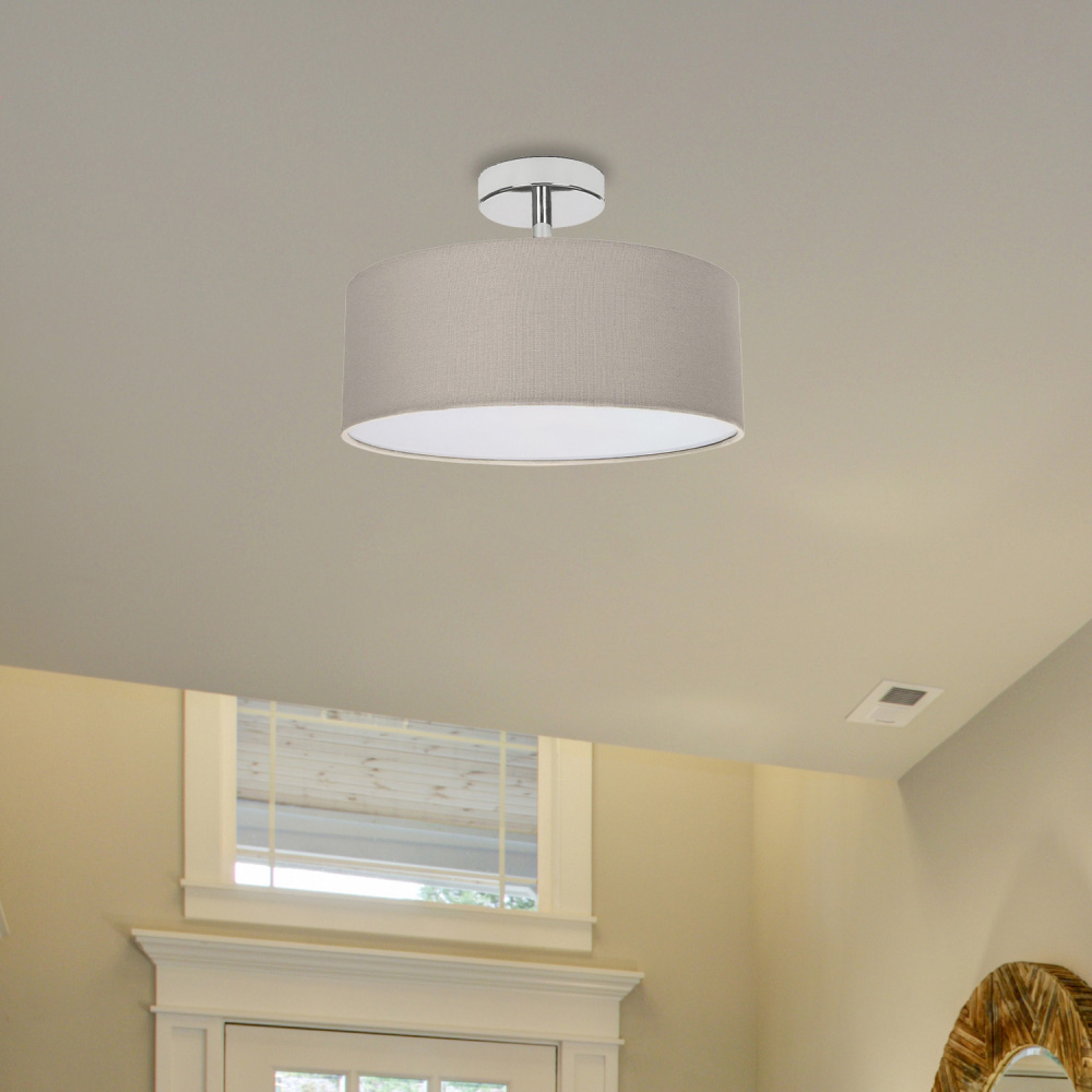 Happy Homewares Grey Linen Semi Flush Ceiling Light with Diffuser Image 2