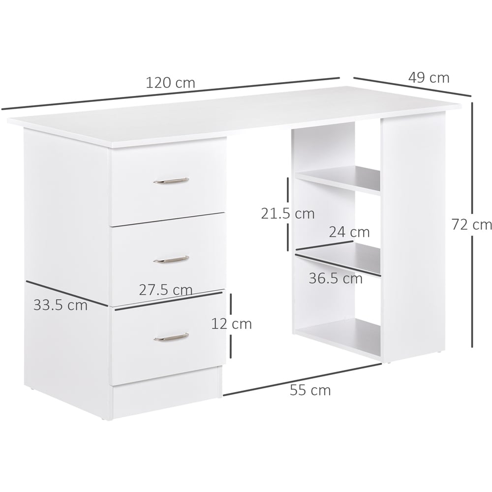 Portland 3 Drawer 3 Shelf Computer Desk White Image 8