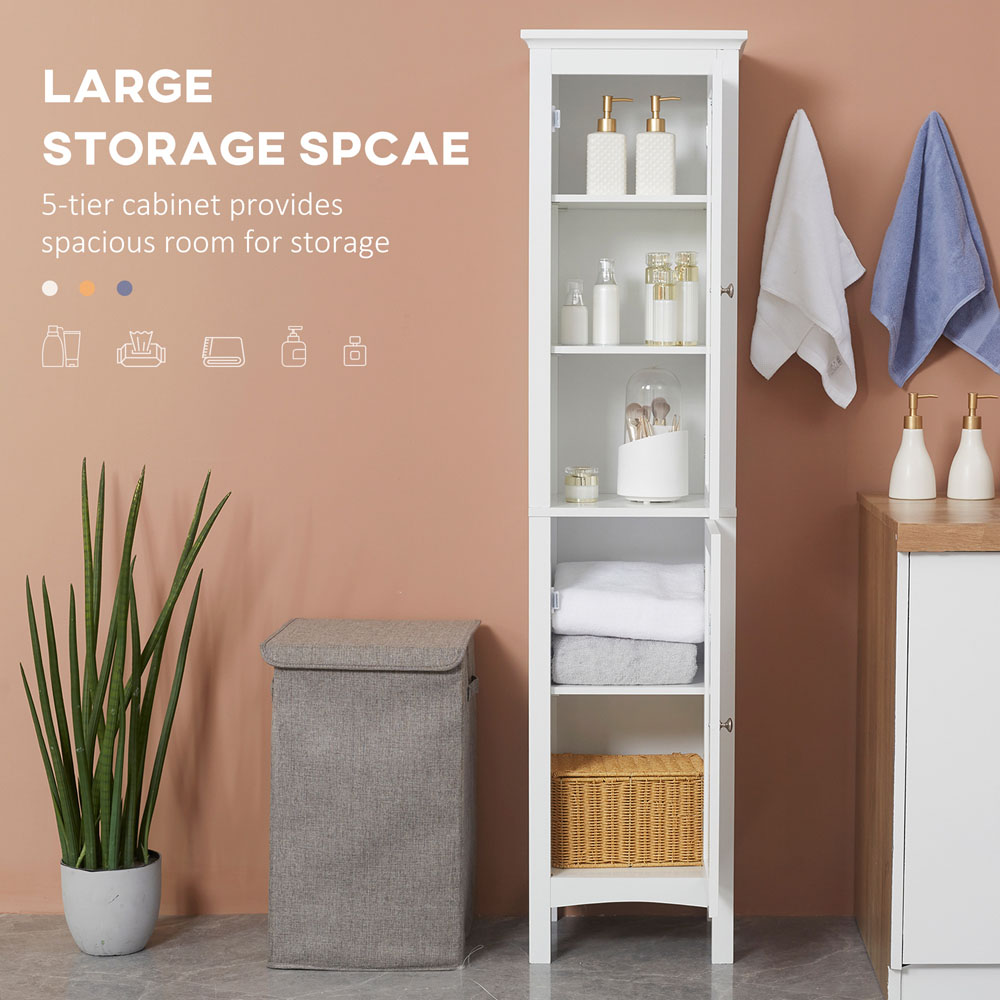 Kleankin 2 Door White Tall Bathroom Cabinet with Adjustable Shelves Image 5