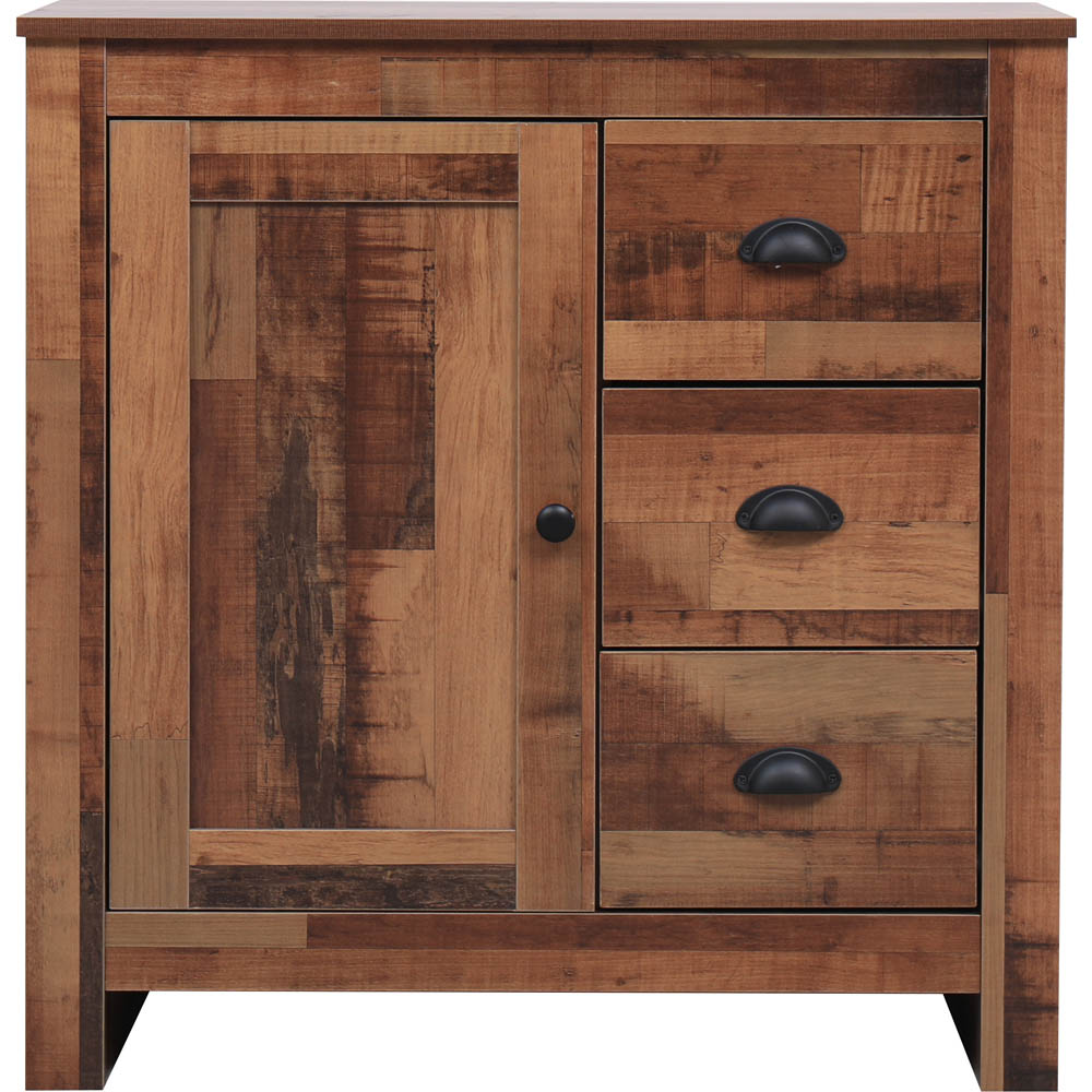 FurnitureHMD Single Door 3 Drawer Industrial Style Wooden Sideboard Image 2