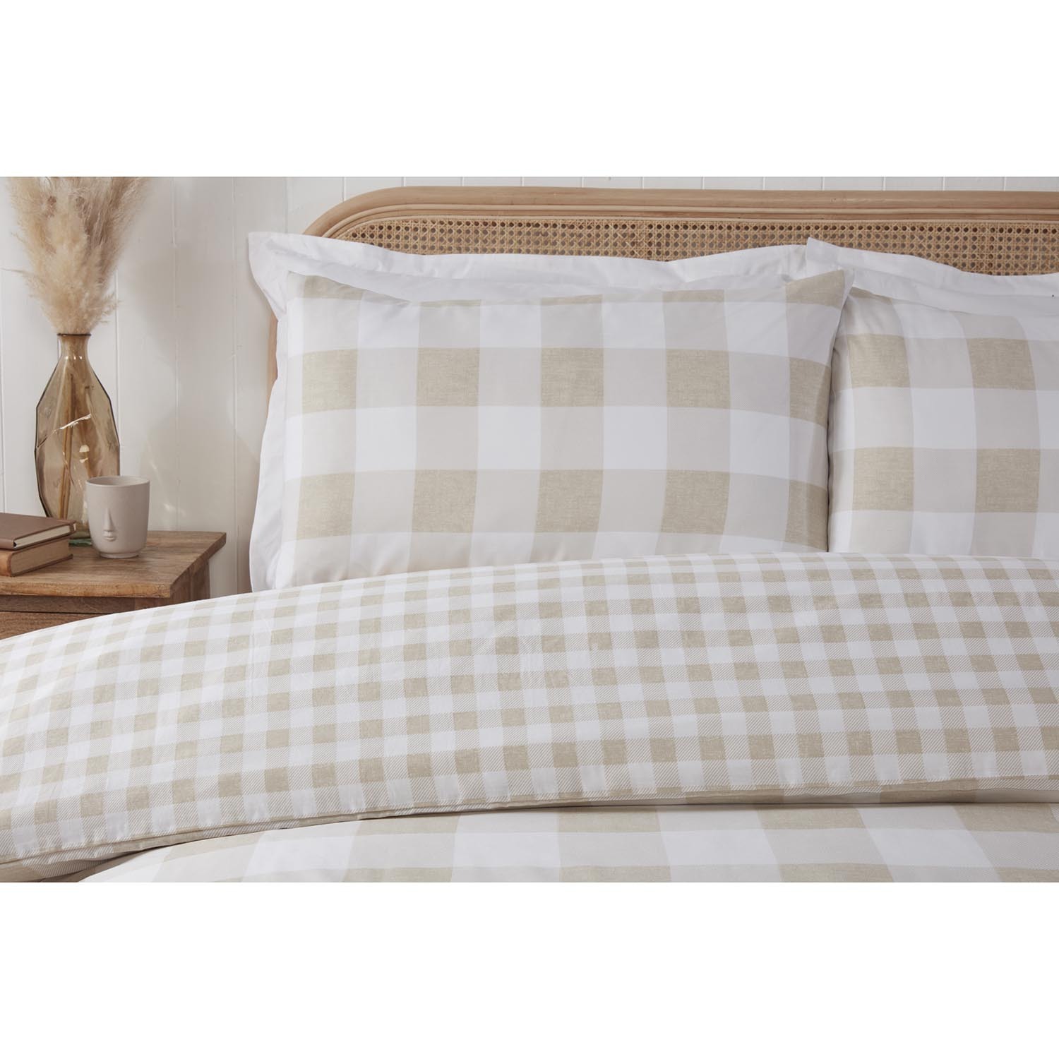 Portland Check Duvet Cover and Pillowcase Set - Natural / Single Image 2