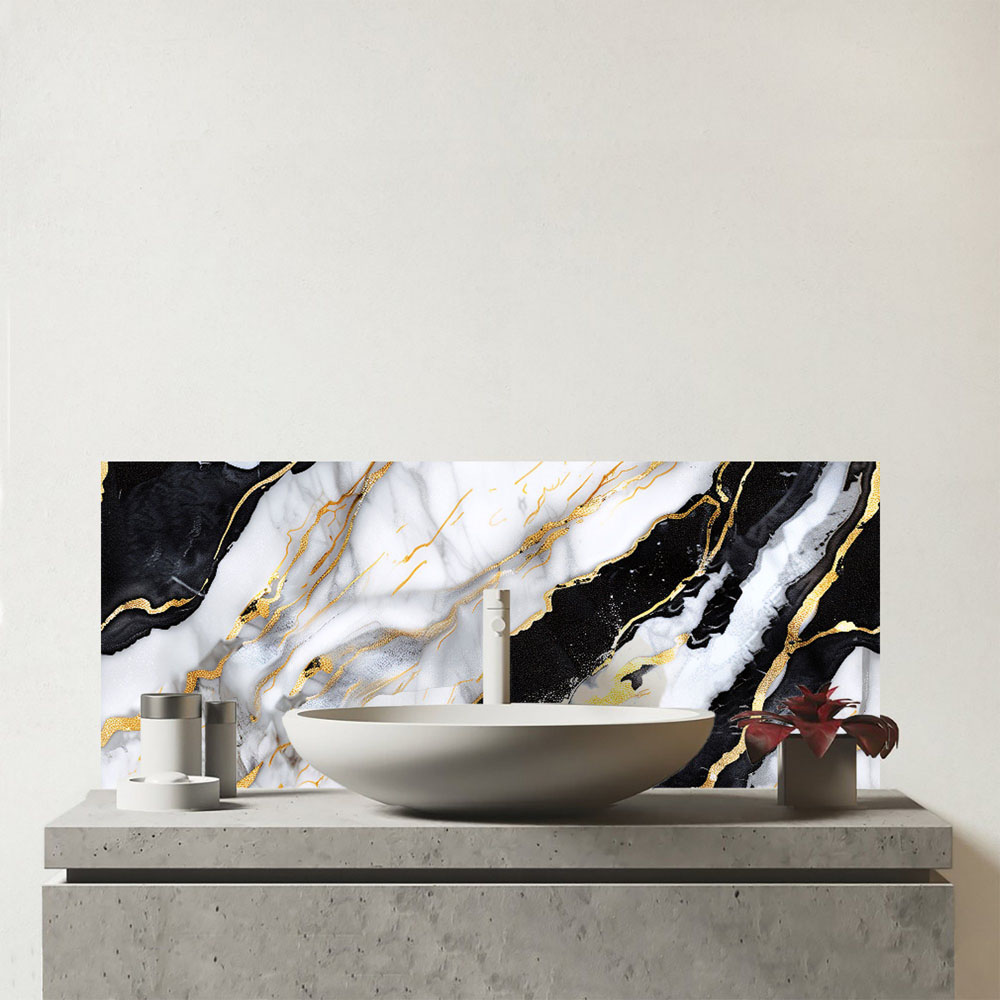 Warren Reed Designer White and Gold Marble Effect Bathroom Splashback 25 x 60cm Image 1