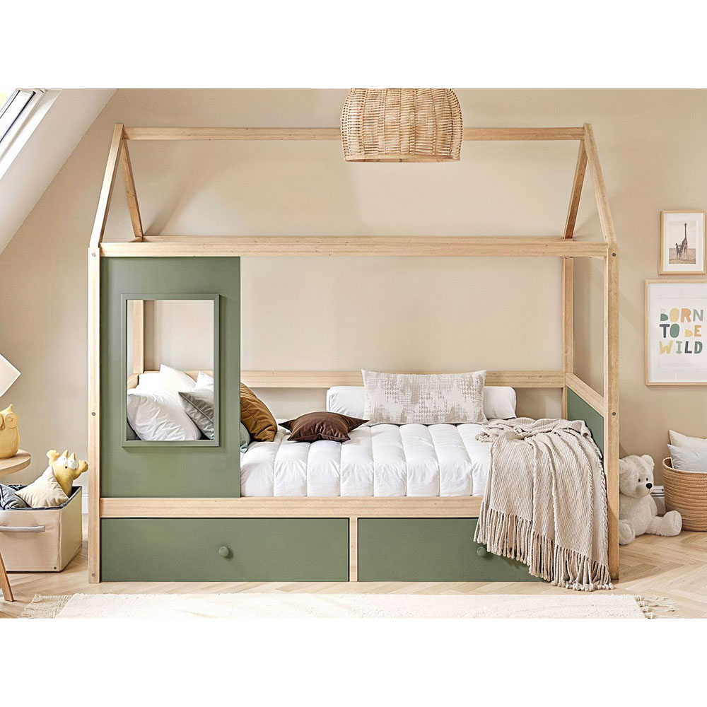 Flair Ted Green Wooden Play House Bed Frame with Storage Image 4