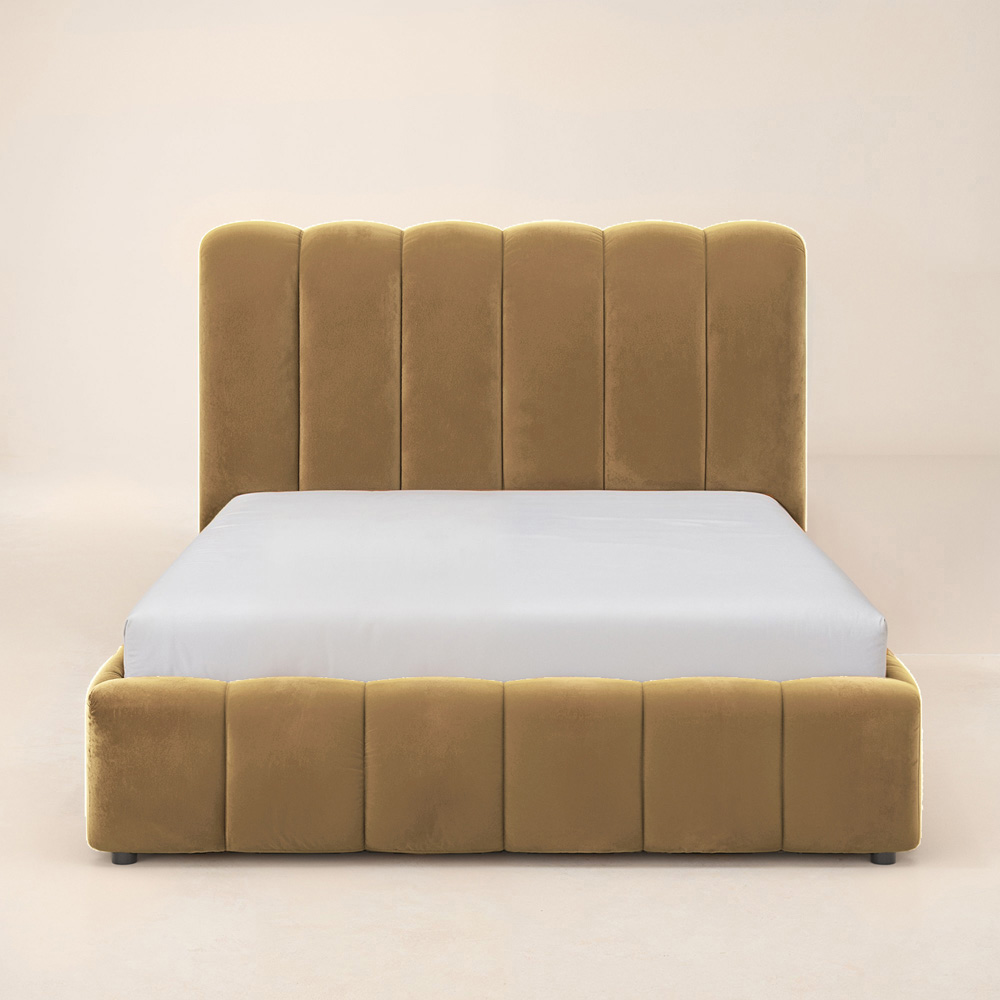 SOLACE+CO Emilie Double Mocha Velvet Ribbed Ottoman Bed Image 3