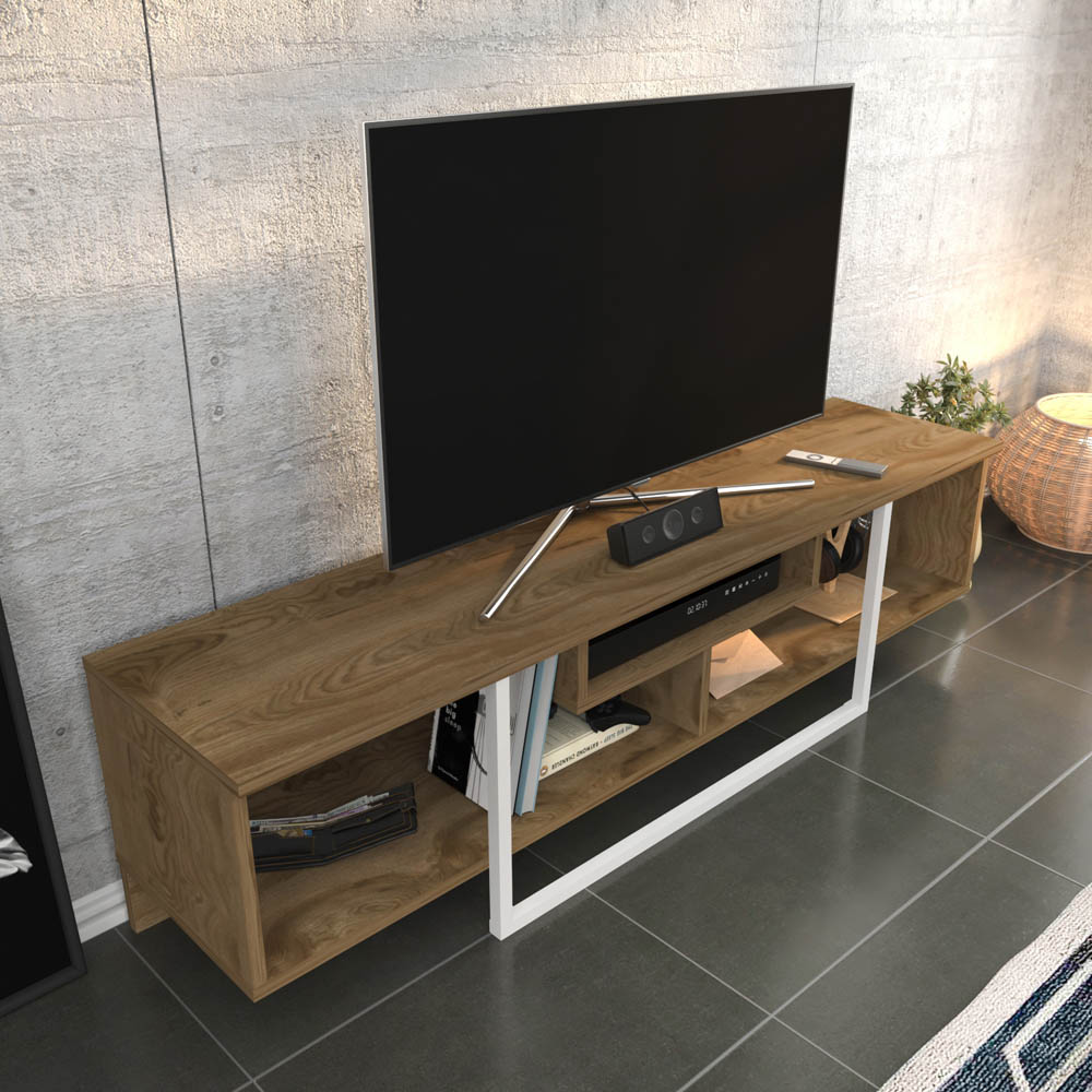 Decorotika Asal 3 Shelf Oud Oak and White Modern TV Unit Image 7