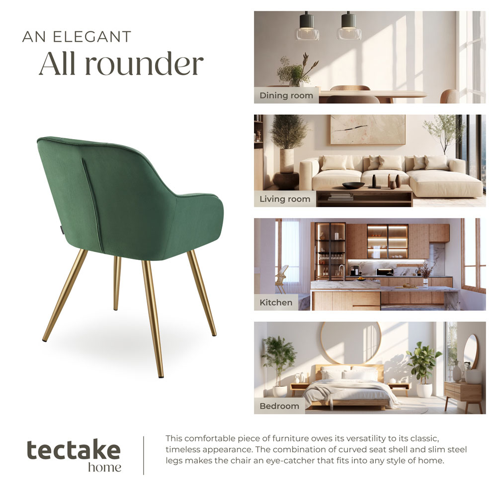 tectake Marilyn Set of 2 Dark Green and Gold Quilted Velvet Chair Image 7