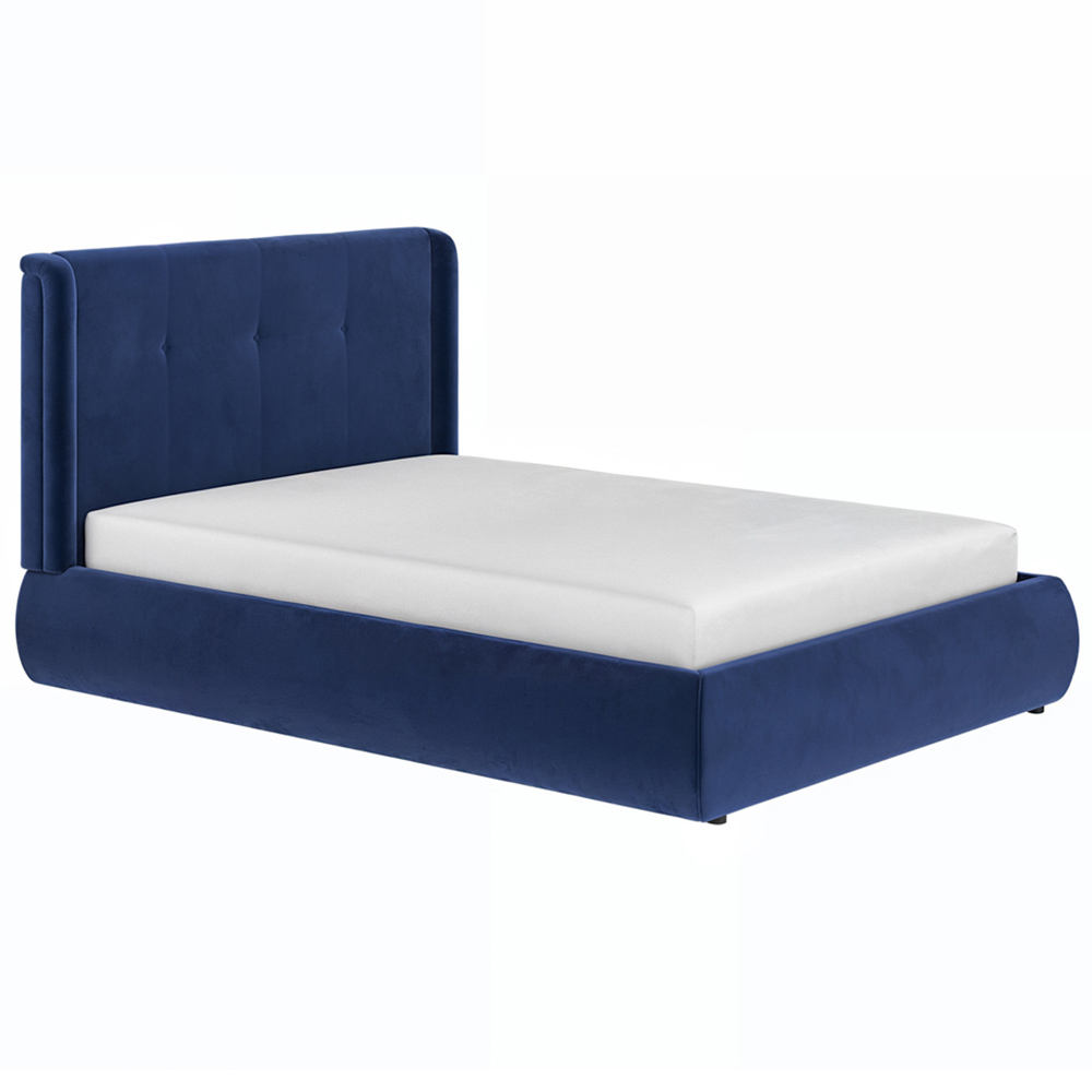 Solace+Co Monte King Size Midnight Velvet Ottoman Bed with Winged Button Headboard Image 2