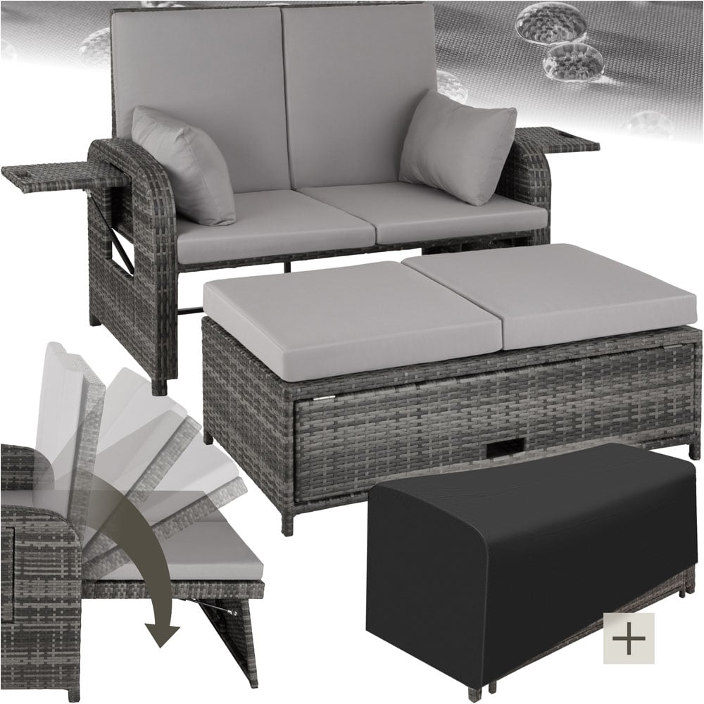 tectake Crete 2 Seater Grey Reclining Garden Sofa Image 2