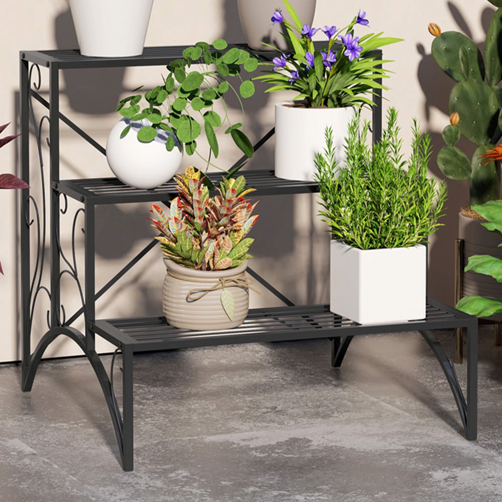 Outsunny 3 Tier Black Garden Plant Stand Image 2