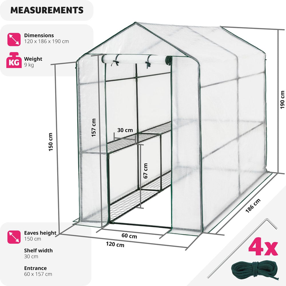 tectake 4 Shelf 3.9 x 6.1ft Greenhouse with Tarpaulin Cover Image 9