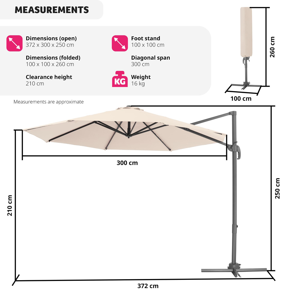 tectake Daria Beige Cantilever Garden Parasol with Foot Pedal 3m Image 9
