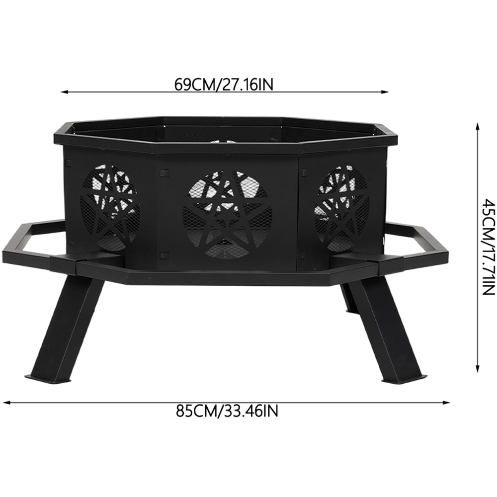 Living and Home Octagonal Metal Wood Burning Garden Fire Pit with Grill Image 6