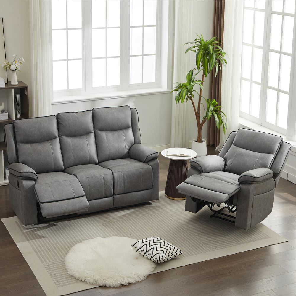 Furniture One 4 Seater Grey Manual Sectional Recliner Couches Sofa Set Image 3