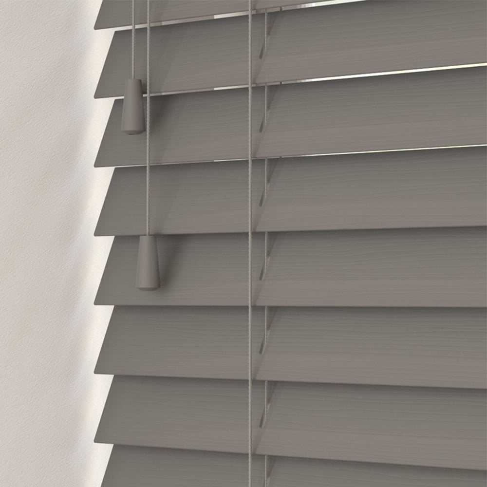 Caecus Faux Wood String Venetian Blind Dark Grey 180 x 160cm Image 1