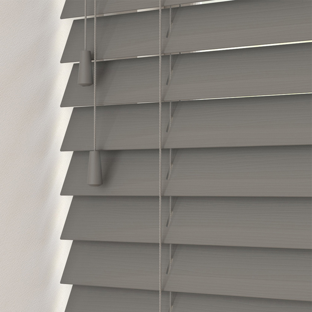 Caecus Faux Wood String Venetian Blind Dark Grey 120 x 200cm Image 1