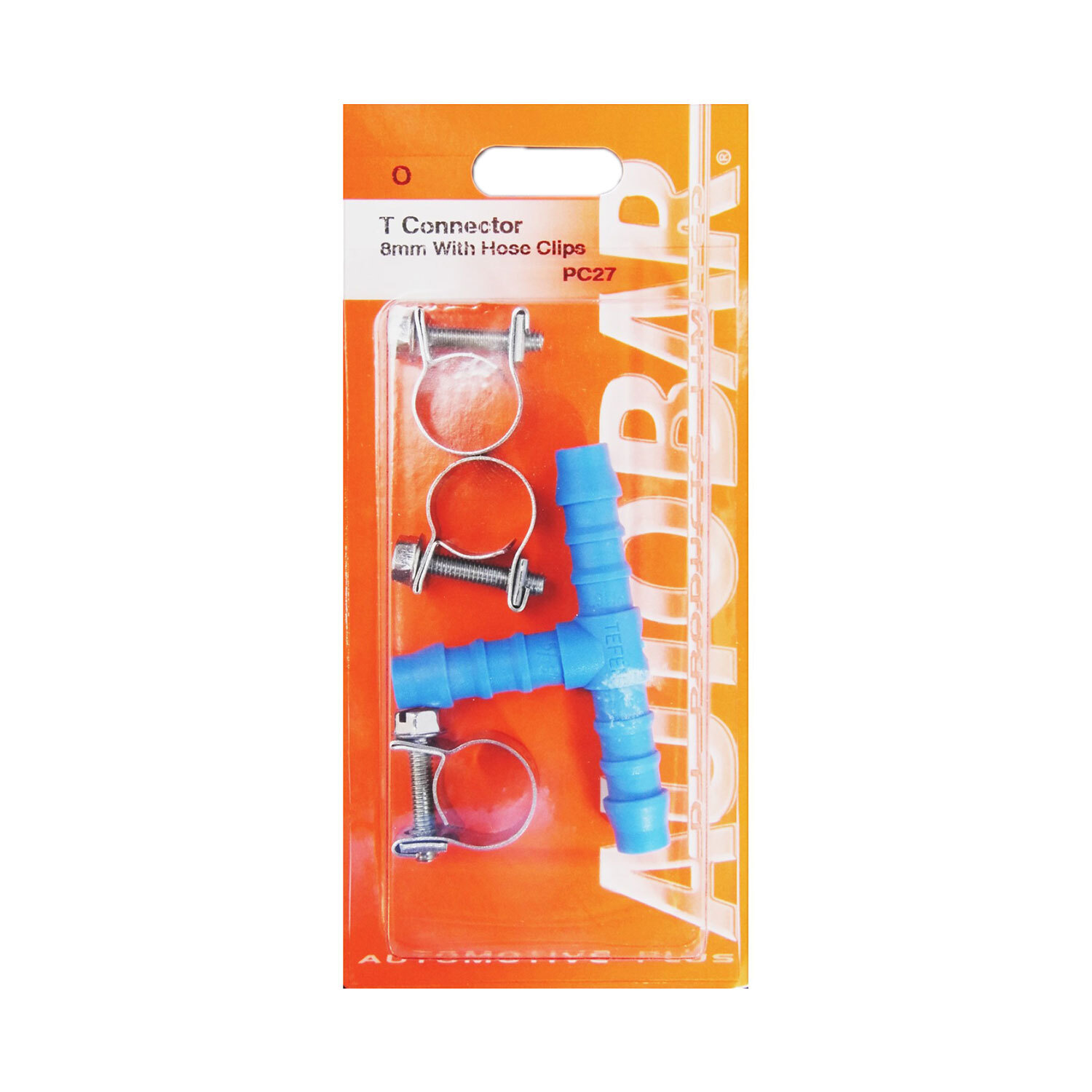 Autobar T Connector with Hose Clips - Blue / 8mm Image