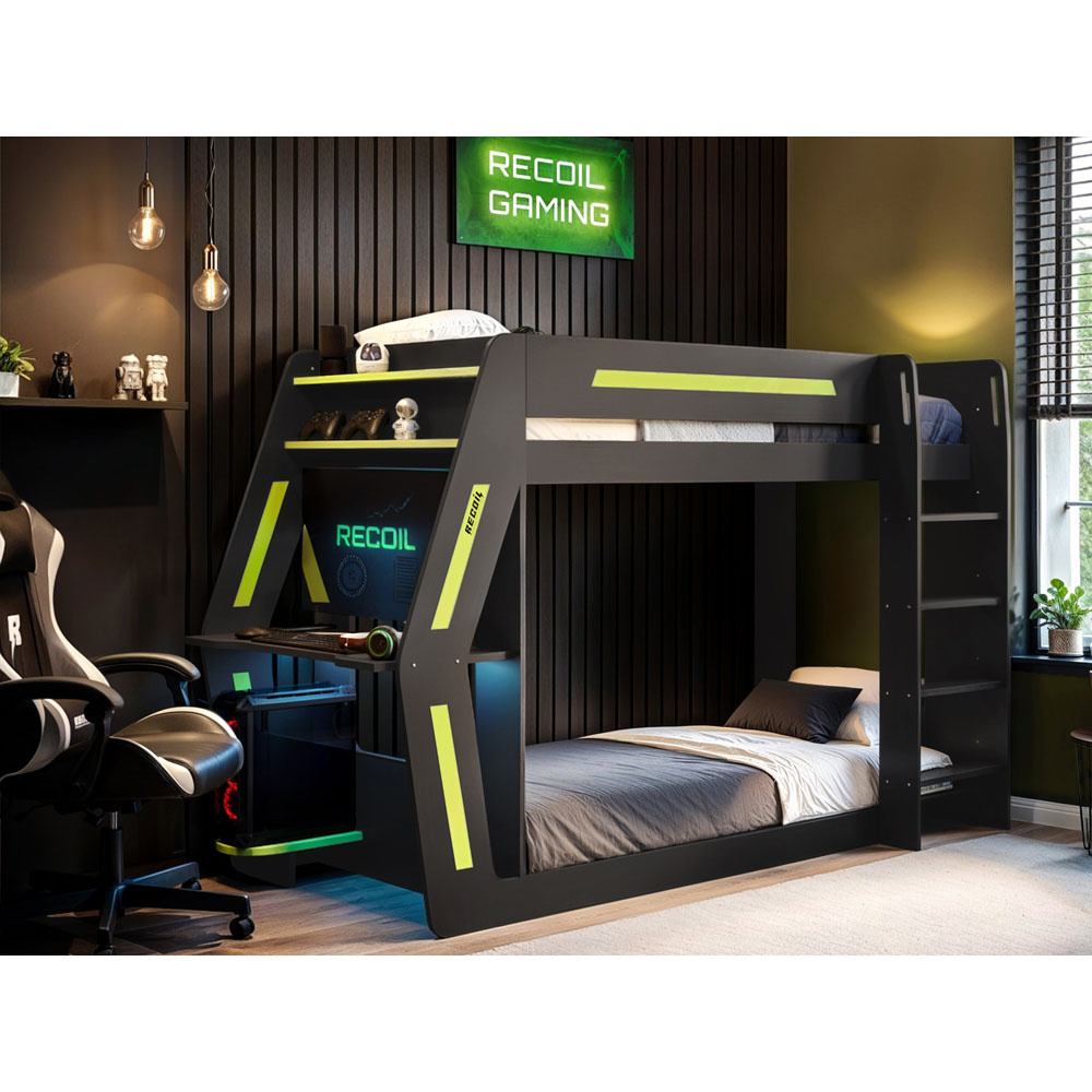Flair Alister Charcoal and Green Gaming Bunk Bed with Desk Image 5