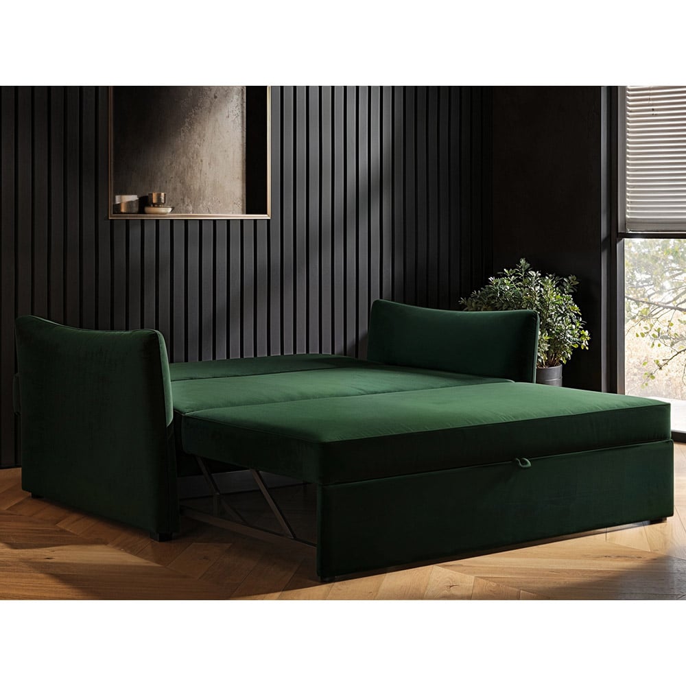 Solace+Co Skyler 2 Seater Bottle Green Velvet Sofa Bed Image 6