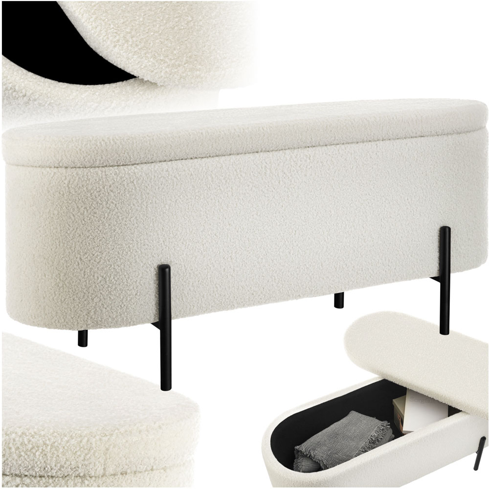Tectake Lanja 2 Seater Cream Upholstered Storage Bench Image 2