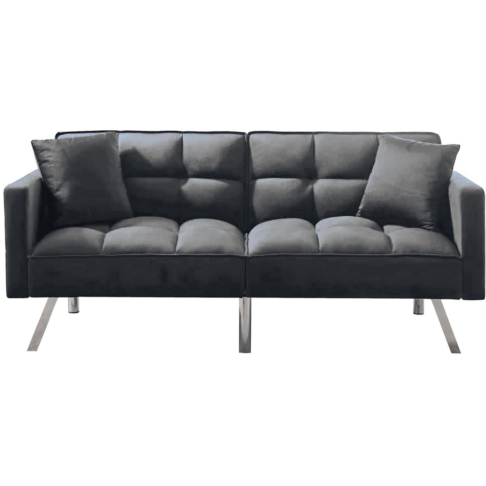 Portland 2 Seater Grey Velvet Sofa Bed with Pillows Image 3