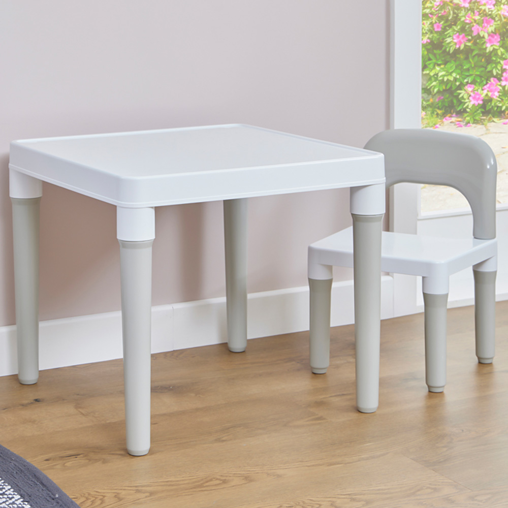 Liberty House Toys Kids White and Grey Plastic Table and Single Chair Set Homebase