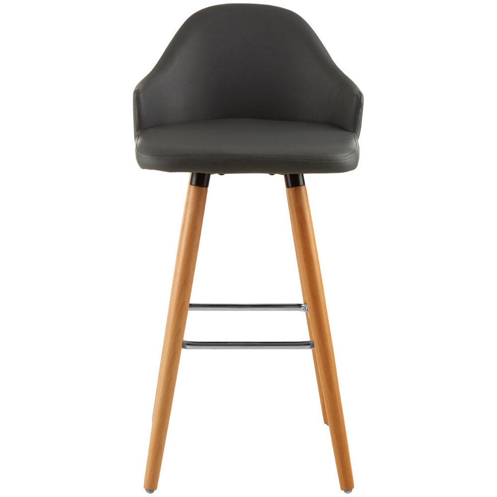 Premier Housewares Stockholm Grey Faux Leather Bar Stool with Beechwood Legs Image 2