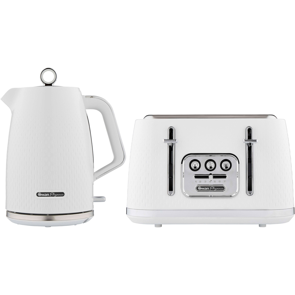 Swan Elegance EEJB273 White Textured 4 Slice Toaster and 1.7L Kettle Set Image 1