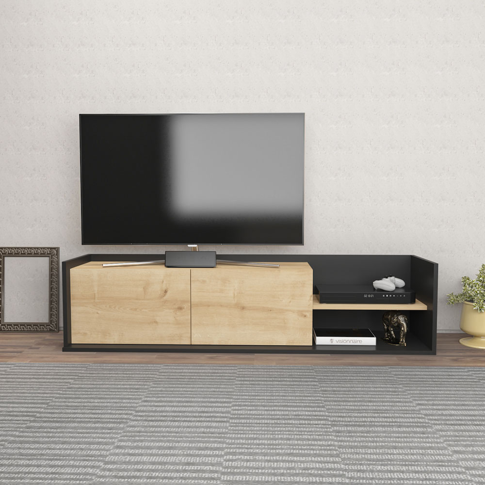 Decorotika Krog 2 Door 2 Shelf Anthracite and Sapphire Oak TV Unit Image 6