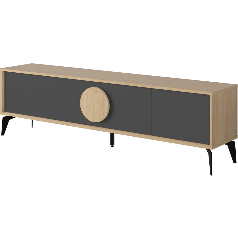 Decortie Gora 4 Door Oak and Silky Black TV Unit with Circle Handle Image 2