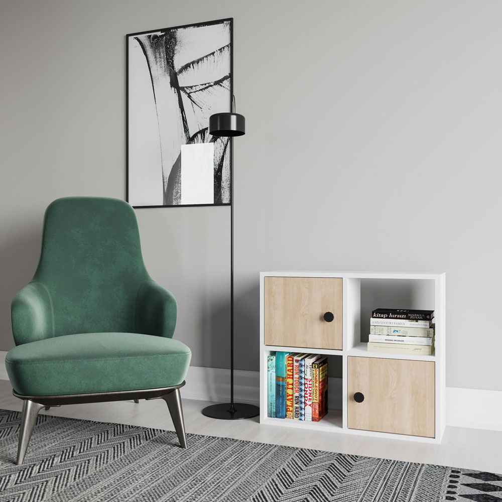 Decorotika Tuttle 2 Door 2 Open Shelf White and Oak Bookcase Image 4