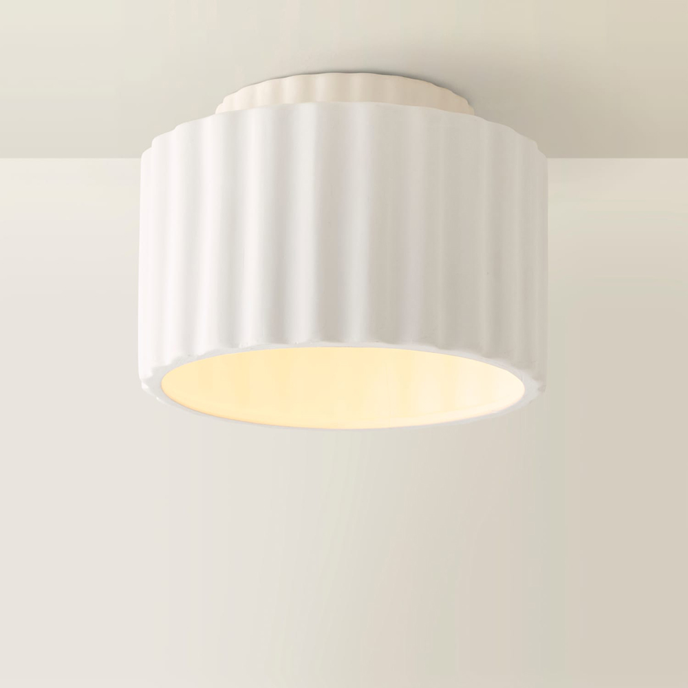 ValueLights Pablo Paint Me Plain Ribbed Ceramic Shade LED Flush Ceiling Light with Bulb Image 4