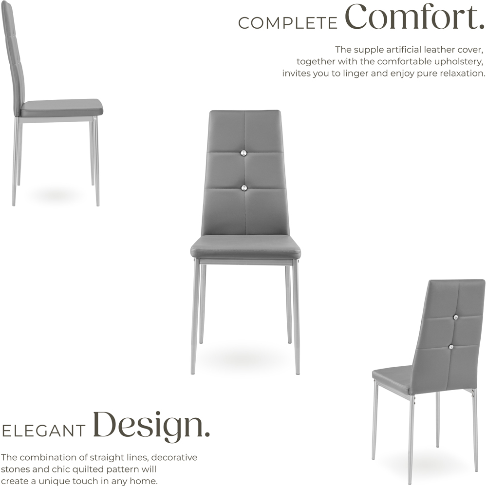 tectake Set of 8 Grey Rhinestone Highlight Dining Chairs Image 5
