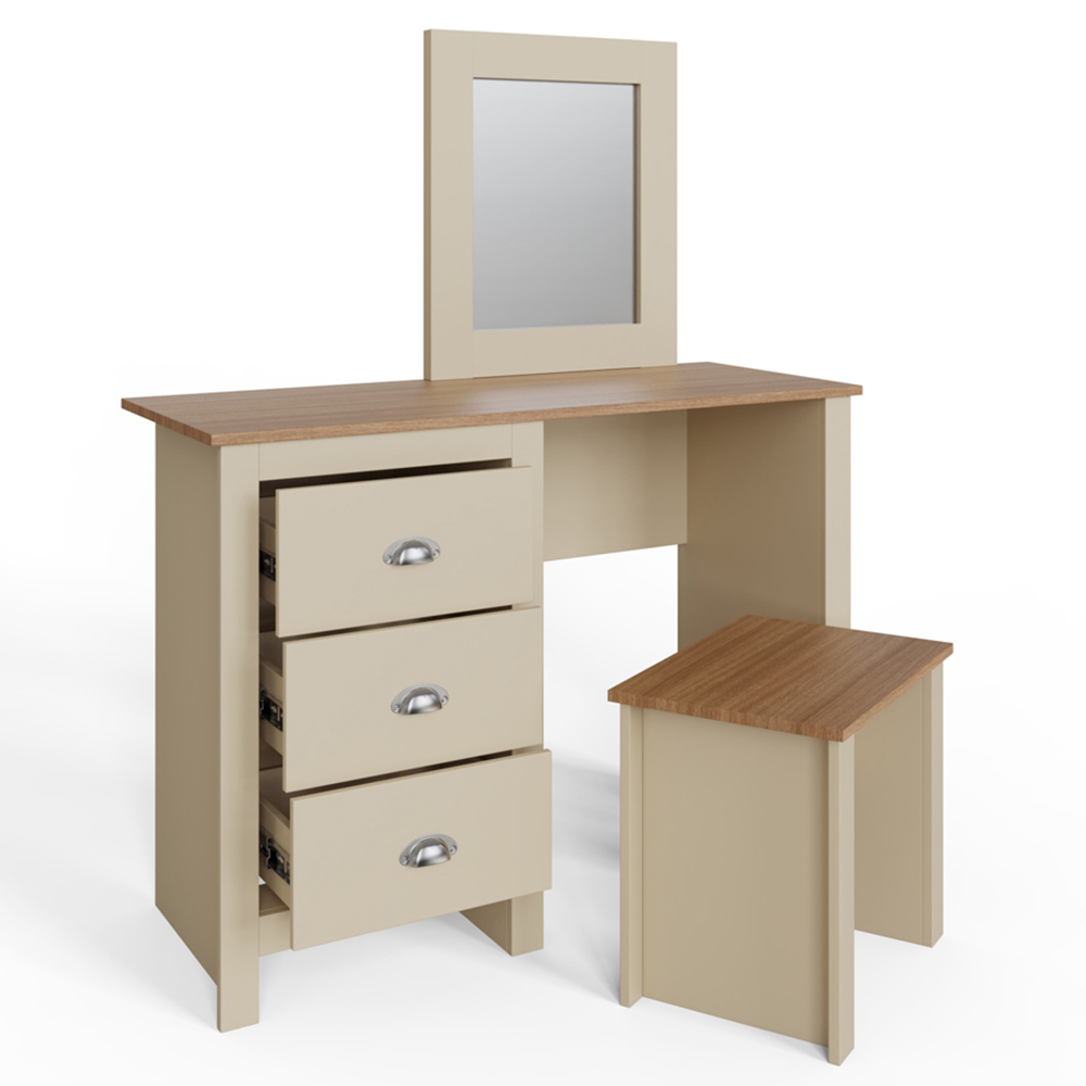 GFW Lancaster 3 Drawer Cream Dressing Table Set with Mirror Image 2