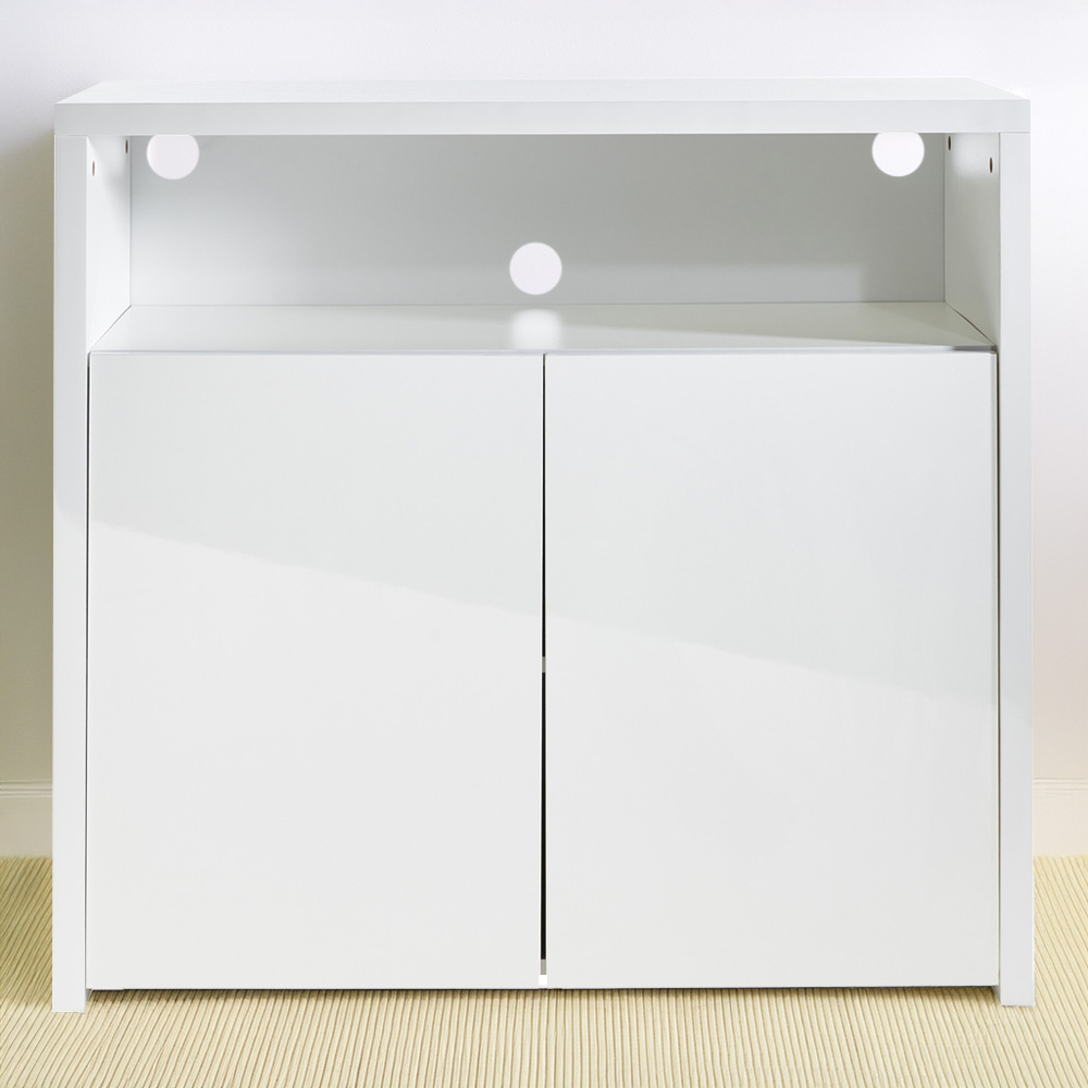 MMT Furniture Designs 2 Door Single Shelf Matt Gloss White Modern Buffet Cabinet with LED Image 1