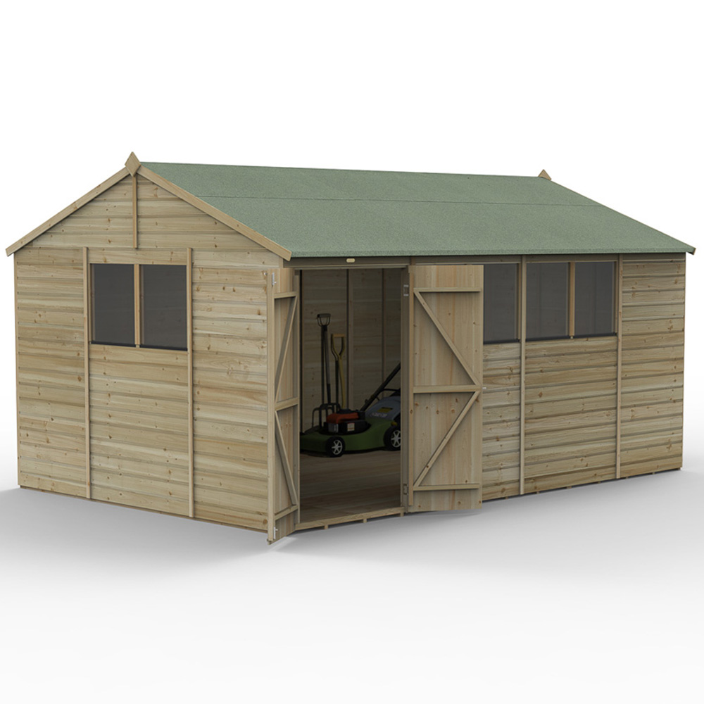 Forest Garden Beckwood 15 x 10ft Double Door 6 Windows Shiplap Reverse Apex Shed Image 3