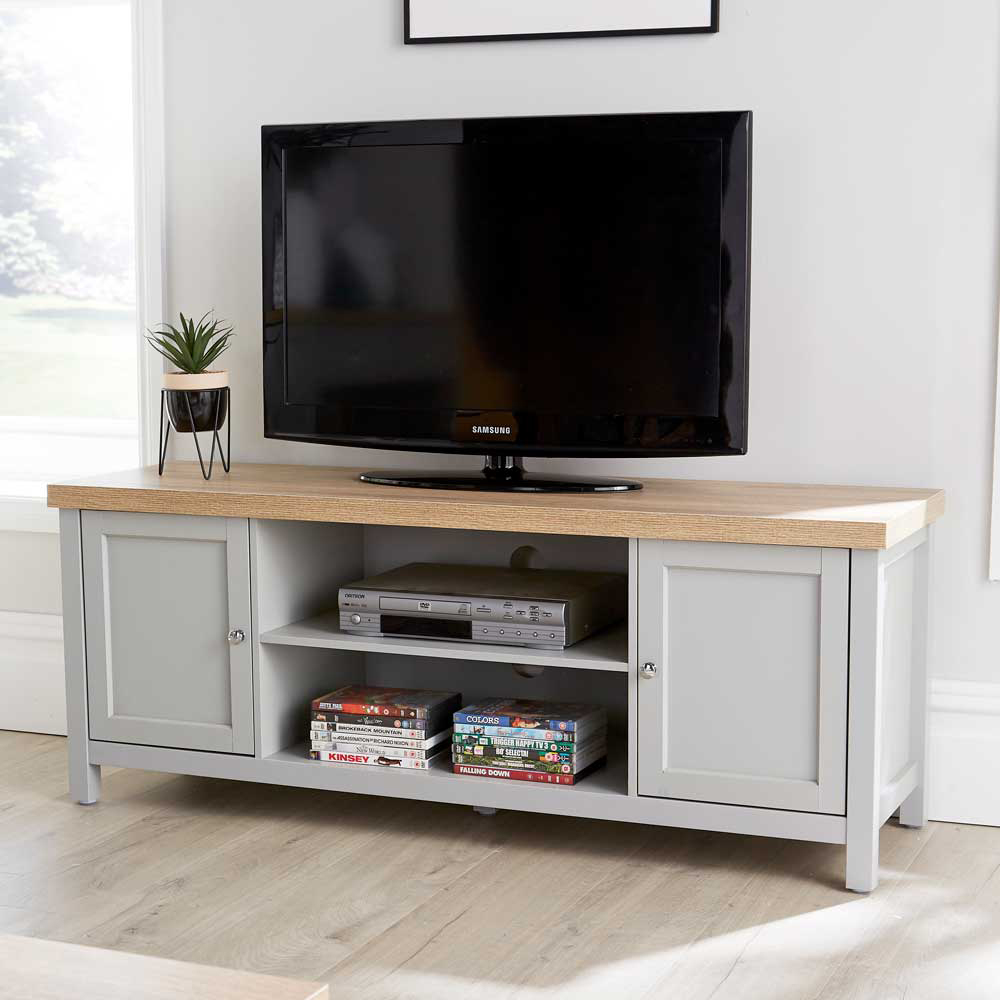 Home Source Avon 2 Door 2 Shelf Large Grey TV Stand with Cable Management Image 1