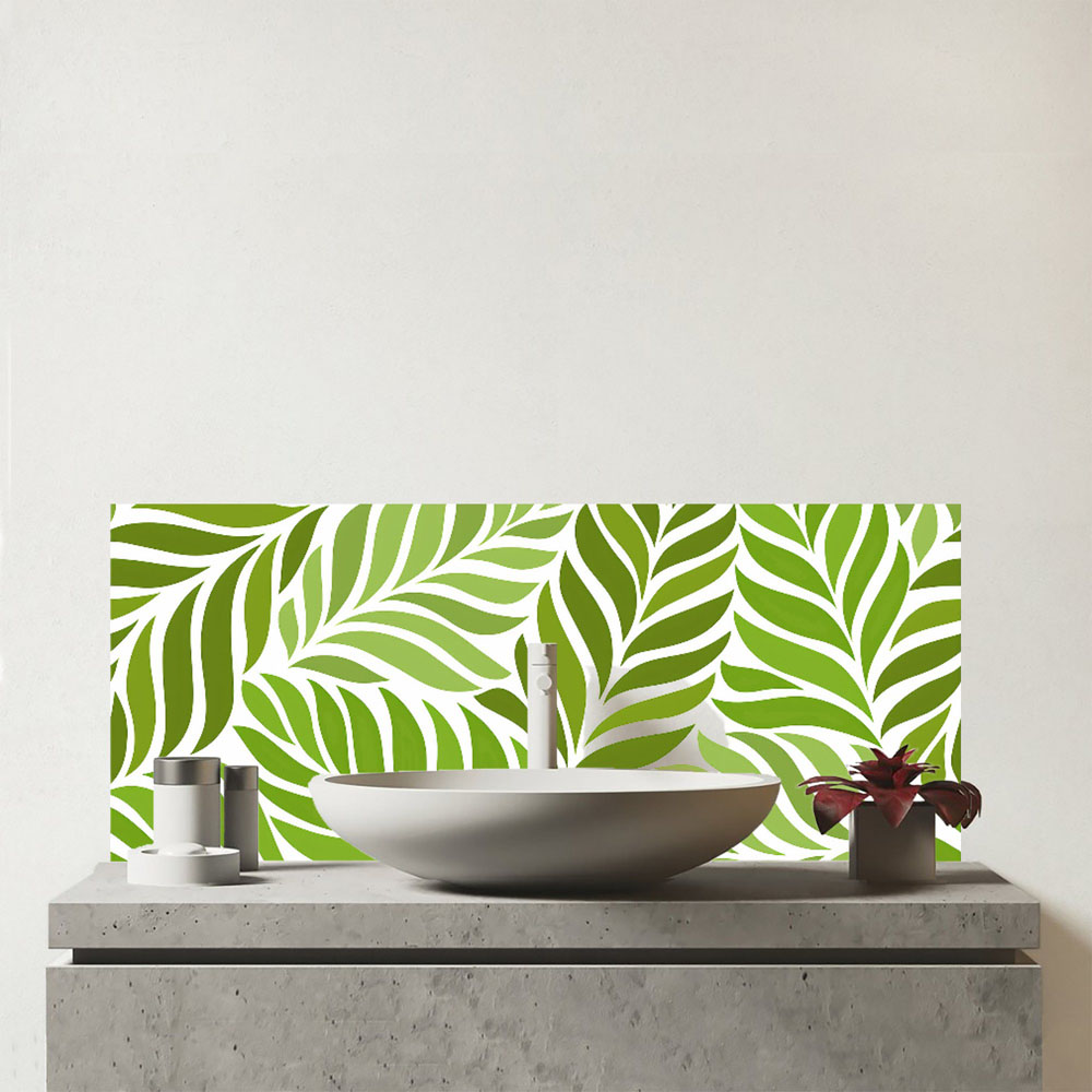 Warren Reed Designer Green Leaf Pattern Glass Bathroom Splashback 25 x 60cm Image 1