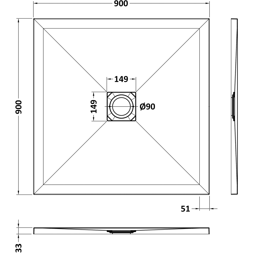 nuie Slate Grey Square Shower Tray 900 x 900mm Image 2