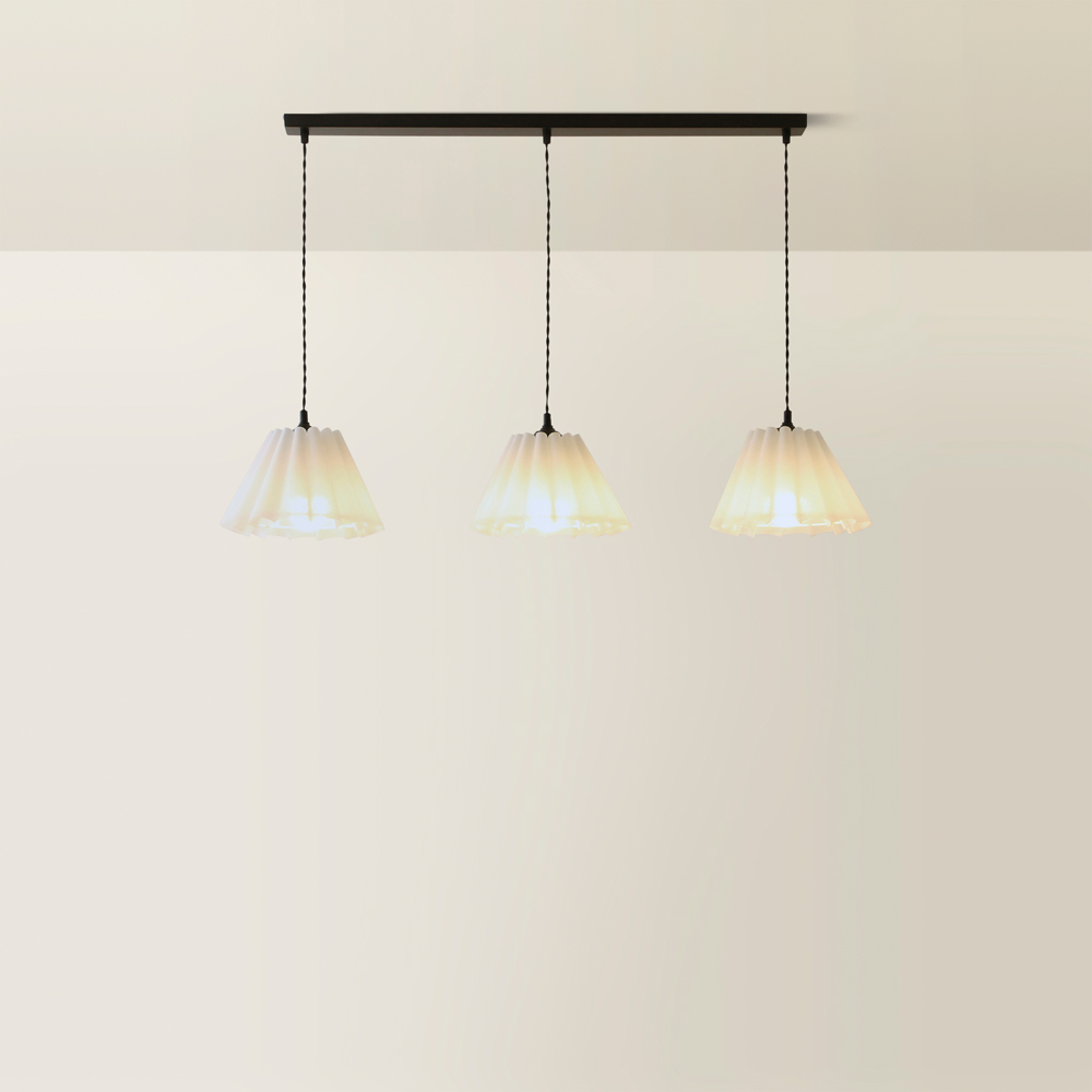 ValueLights Lauren White Pleat 3 Drop Bar Matte Black Diner LED Ceiling Pendant Light Image 5
